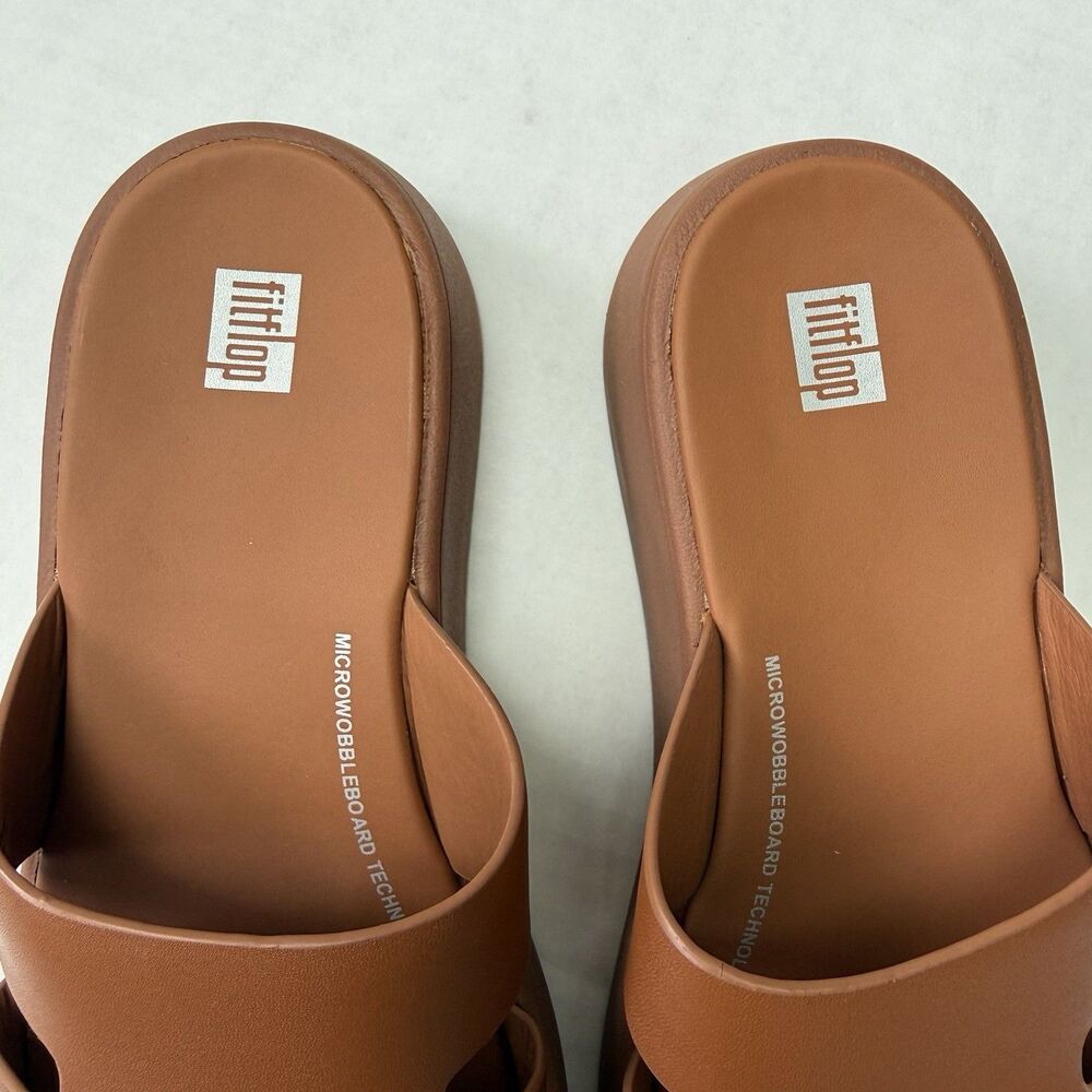 FitFlop Women's Leather Sandals Size 8 Light Tan Slip On Platform Comfort - Picture 10 of 12